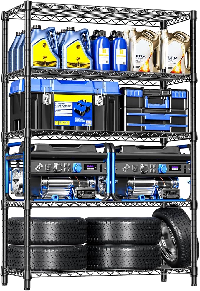 IZEUK 5-Tier Heavy Duty Metal Storage Shelving Unit (Black, 17.7" D x 47.2" W x 72.3" H, 1750 lbs Capacity), Adjustable Steel Wire Rack Shelf Organizer for Garage, Kitchen, Basement, Laundry, Office