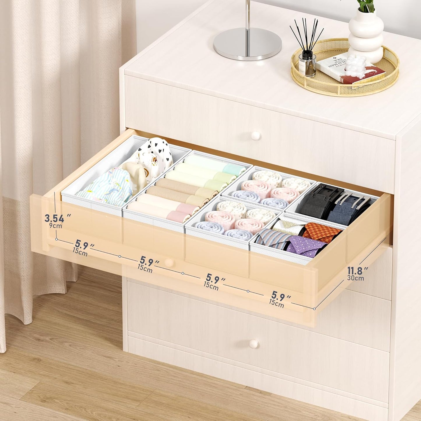 DIMJ Drawer Organizer Clothes Storage - 18 Pack Baby Dresser Organizer for Nursery, Foldable Drawer Dividers for Bedroom Closet Organization, Fabric Storage Bins for Socks, Underwears, Bras