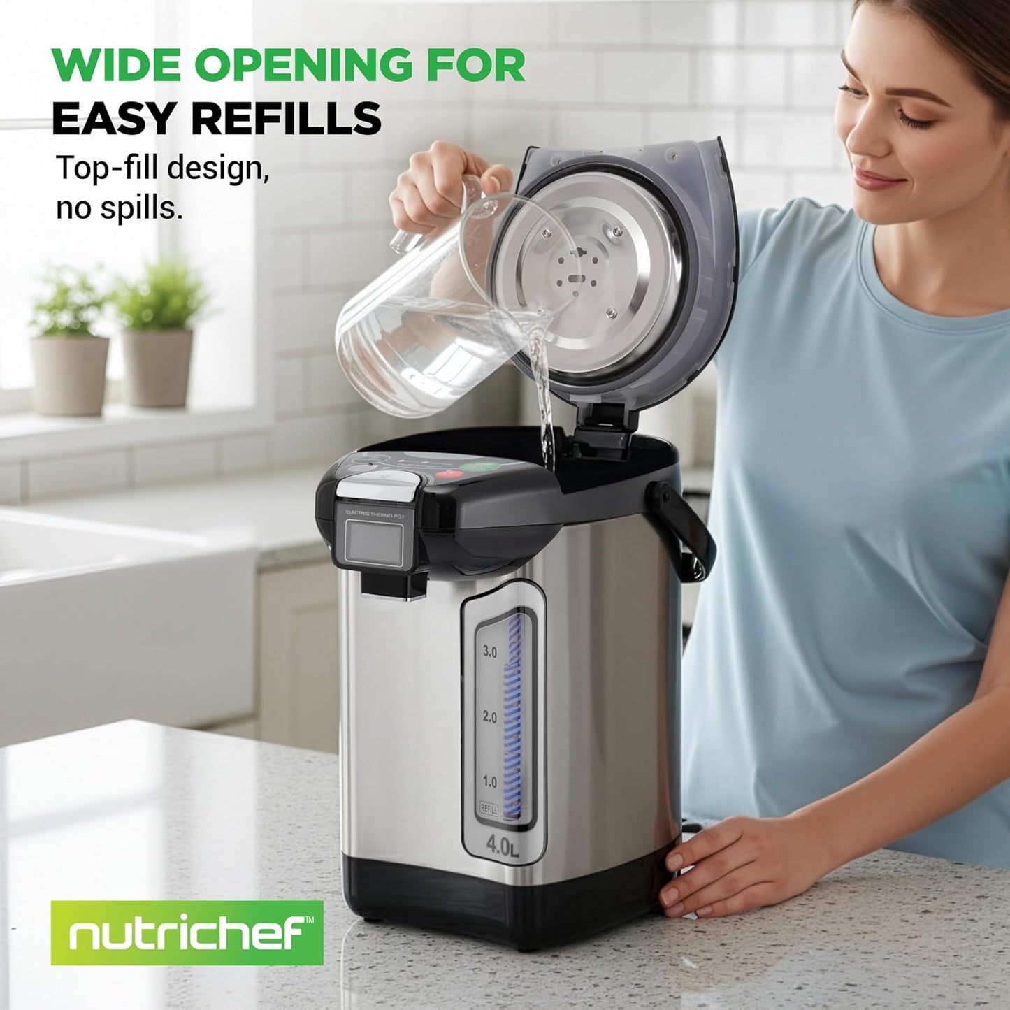 NutriChef Digital Water Boiler and Warmer - 4L/4.23 Qt Stainless Electric Hot Water Dispenser w/ LCD Display, Rotating Base, Keep Warm, Auto Shut Off, Safety Lock, Instant Heating for Coffee & Tea