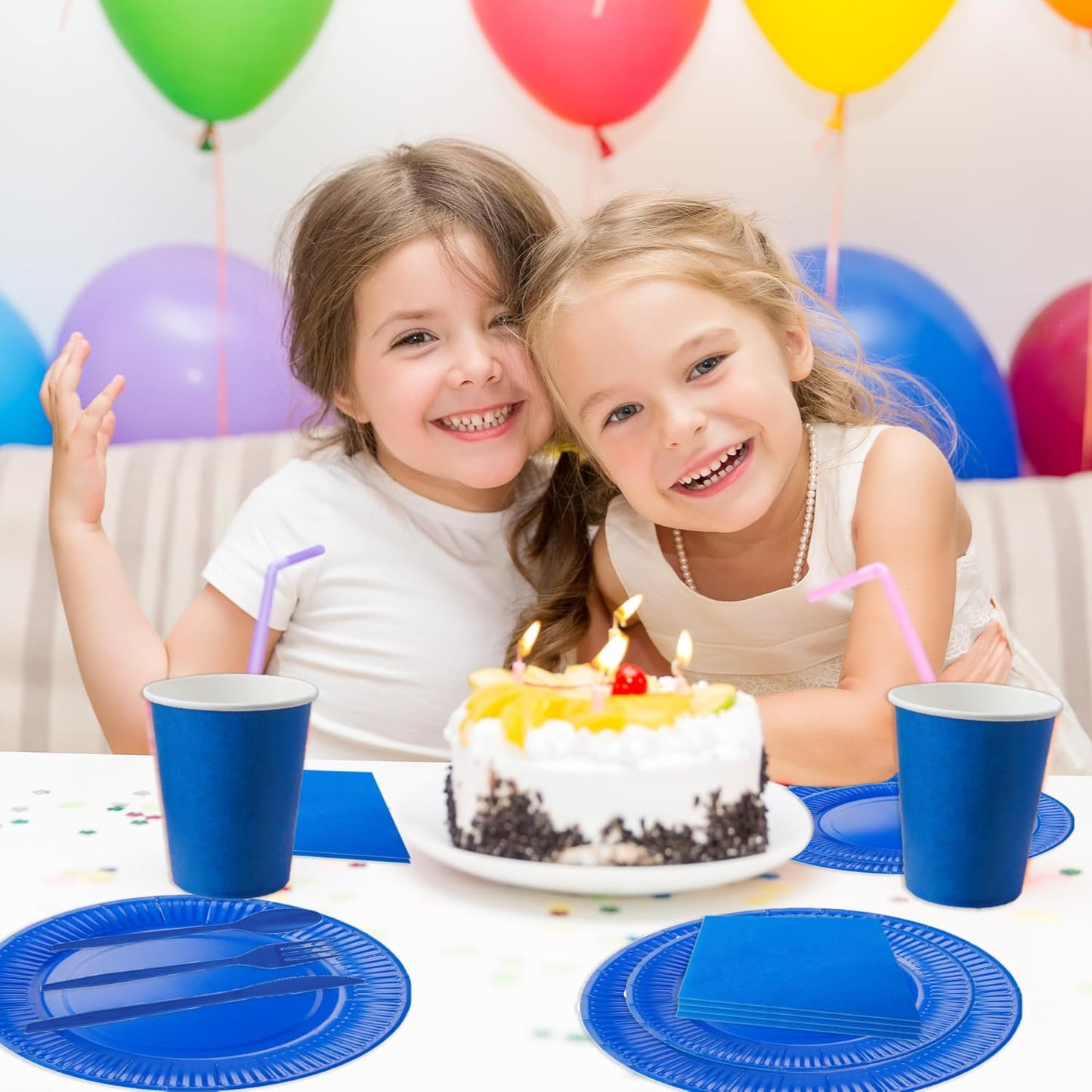 210pcs Thanksgiving Blue Paper Plates Disposable Tableware Party Supplies - Includes 9" Dinner Plates, 7" Dessert Plates, 9oz Paper Cups, Napkins, Plastic Forks Serves 30