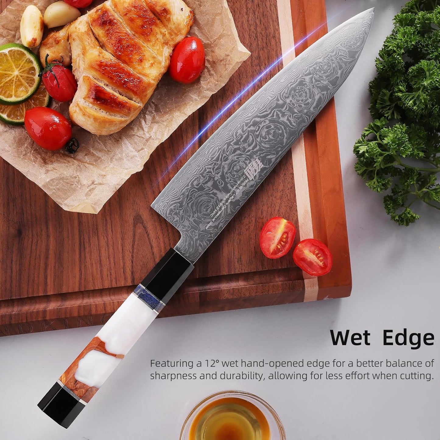 FINDKING 8 Inch Japanese Professional Chef Knife, Damascus Kitchen Blade for Sharp, Sturdy Cuts & Daily Cooking (BLACK-ROSE Series)