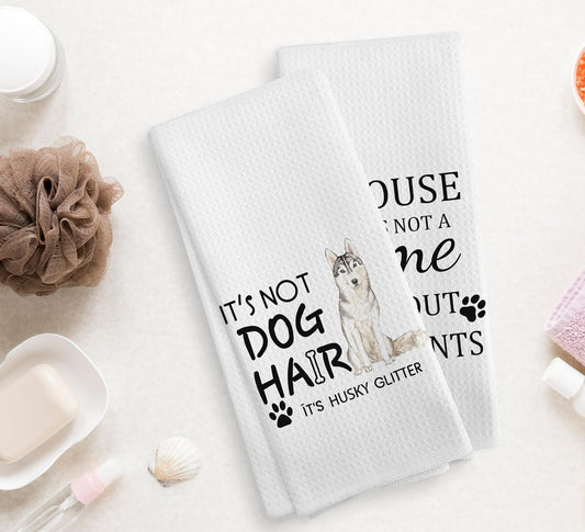 Husky Glitter Kitchen Towel Set of 2, 16x24 Inches, Polyester, Husky Glitter Pattern, Gift for Dog Lovers