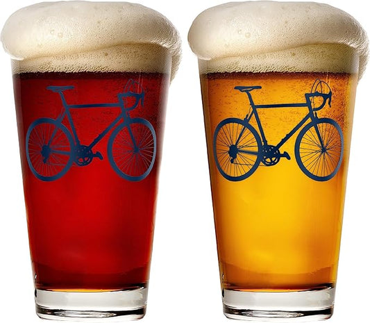 Greenline Goods - Bicycle Beer Glasses (Set of 2) |16 oz Drinkware with Colorful Cyclist Designs | Premium Decorative Glassware | Unique Gifts for Cyclists & Bike Riders [Navy]