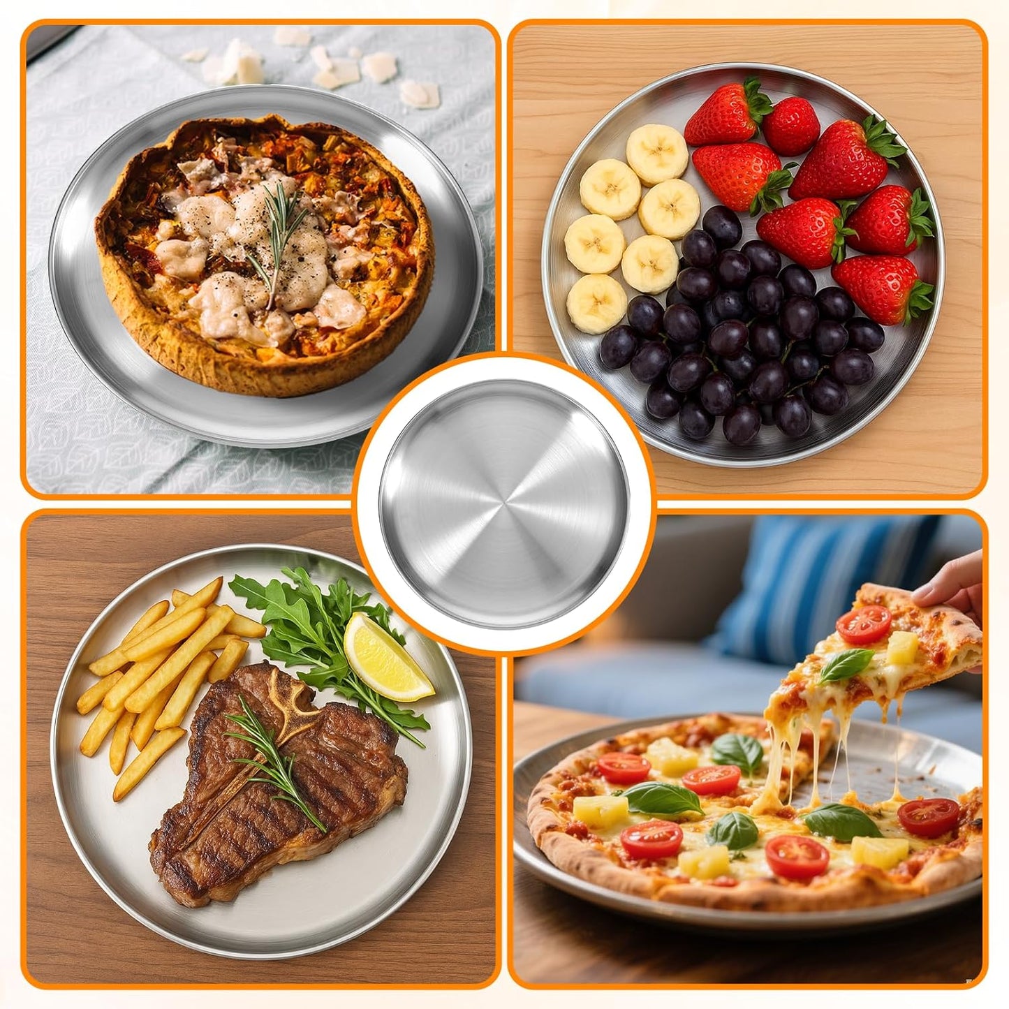 8 Pieces Stainless Steel Pizza Pan, 12 Inch Round Pizza Pans Bulk Reusable Pizza Plate Non Stick Small Pizza Pan for Oven Kitchen Home Restaurant Baking, Serving, and Displaying