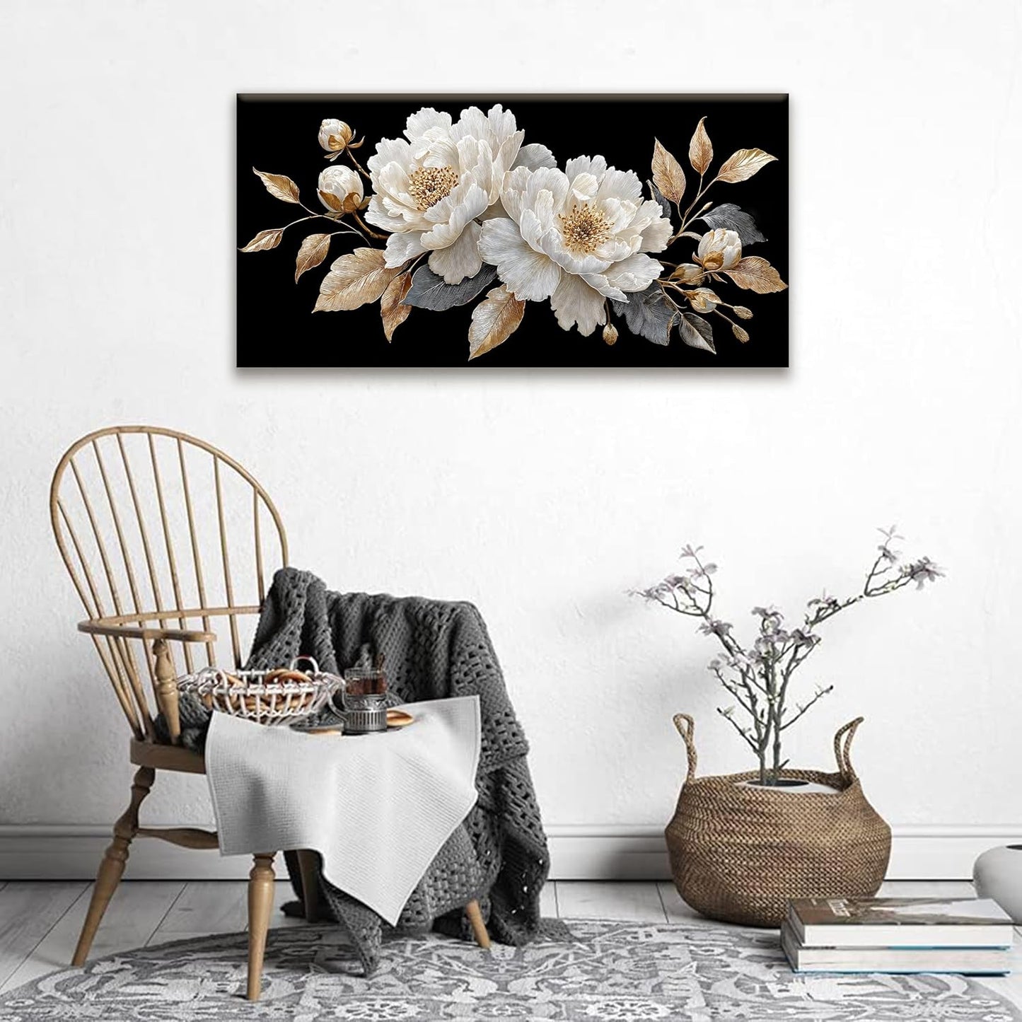 Canvas Wall Art Decor Elegant White Flower Picture Artwork For Walls Bedroom Office Living Room Apartment Kitchen 20x40 Inch Home Wall Decor Modern Wall Art Decor Ready To Hang