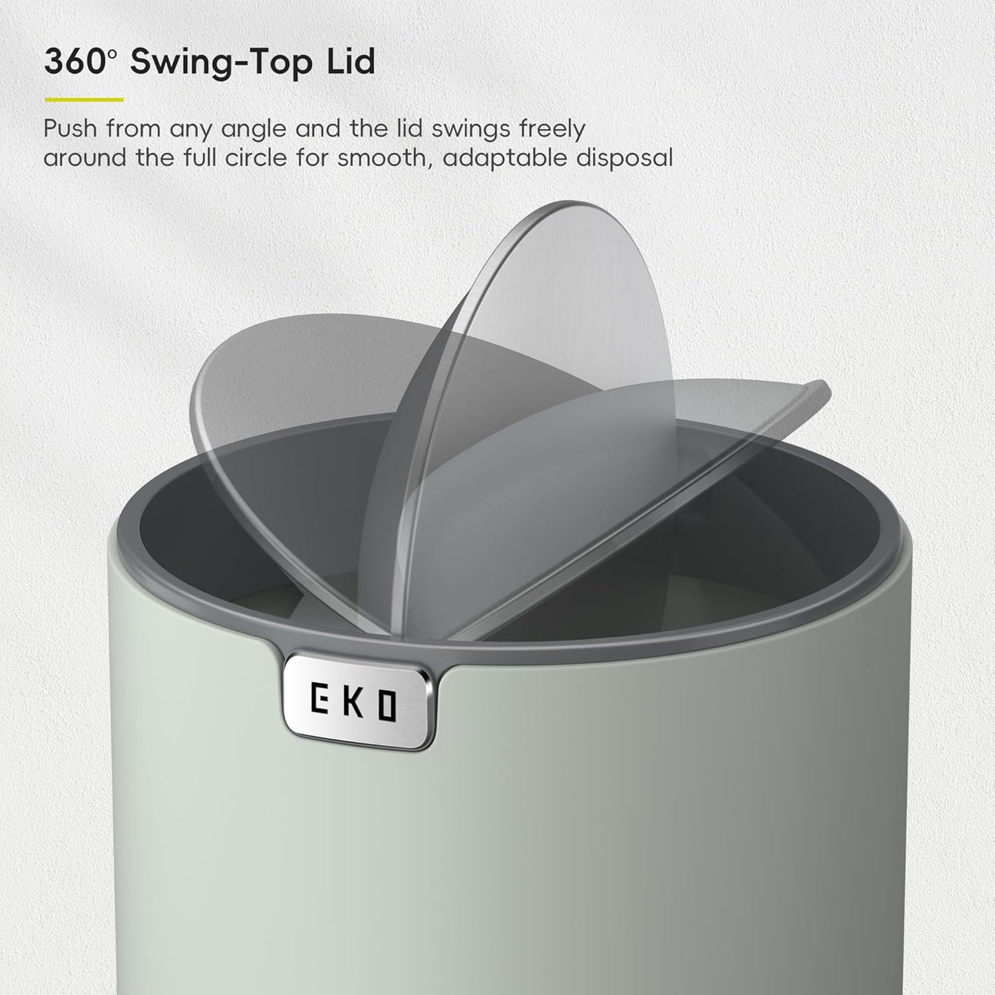 EKO Mini Desk Trash Can with Swing-Top Lid 0.4 Gallon Small Table Round Wastebasket for Office, Home, Car (Sage)