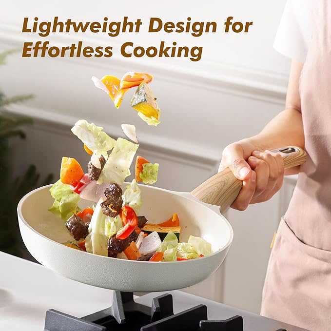 SENSARTE Ceramic Nonstick Frying Pan Skillet with Lid 8inch Non Stick Omelet Pans, Non-toxic Healthy Kitchen Cooking Chefs Pan, Free of Intentionally Added PFOA/PFAS/PTFE, Induction Compatible, White