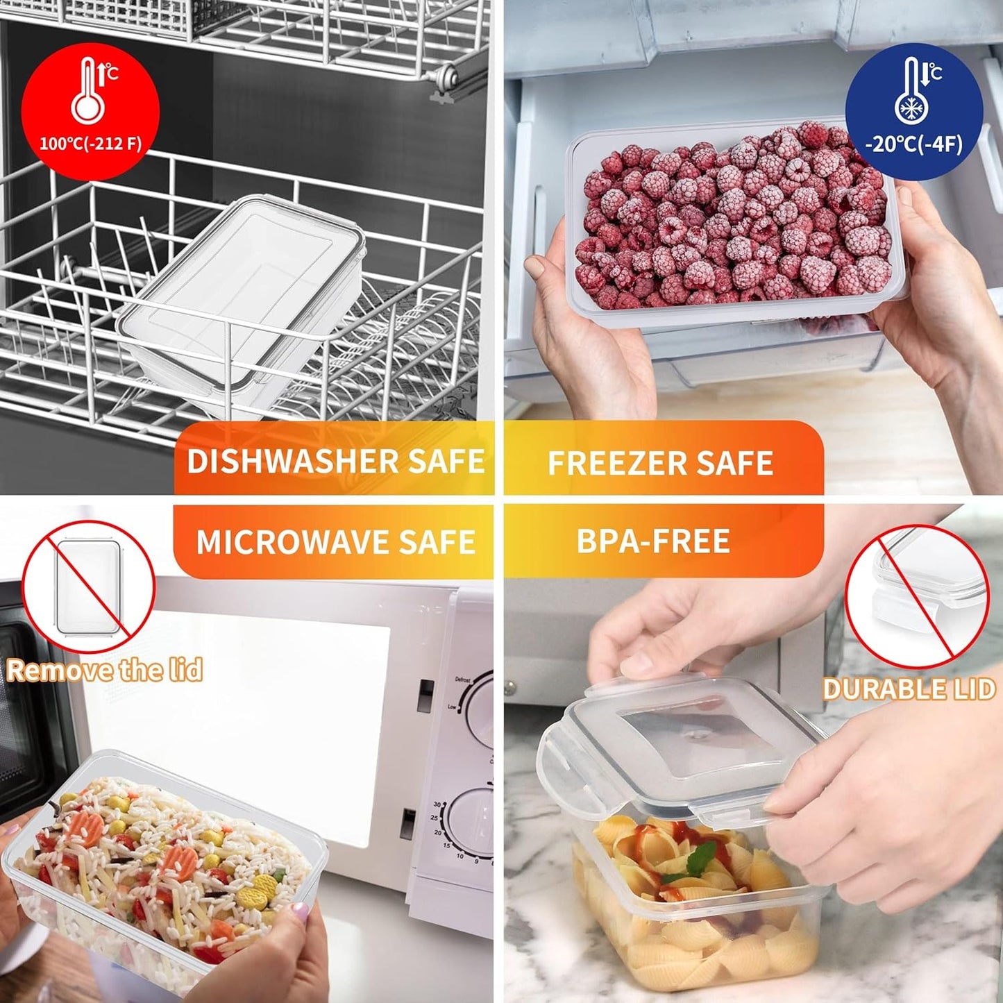 44 PCS Plastic Food Storage Containers with Lids Airtight, BPA-Free Leakproof Meal Prep Containers Reusable,Microwave & Dishwasher & Freezer Safe,Includes Labels & Pen