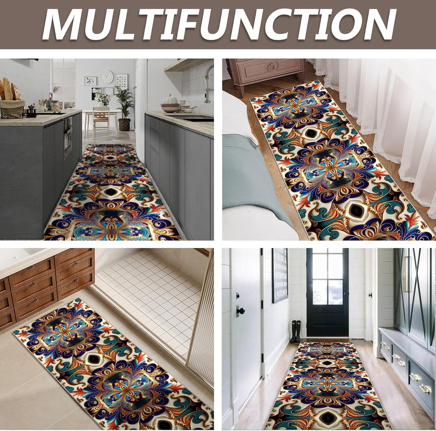 Washable Corridor Runner Rug, Non-Slip Vintage Hallway Rug Runner with Upgrade Rubber Backing, Stain Resistant Faux Wool Distressed Carpet for Bedroom Kitchen Laundry Corridor Balcony (94.5" x 23.6")