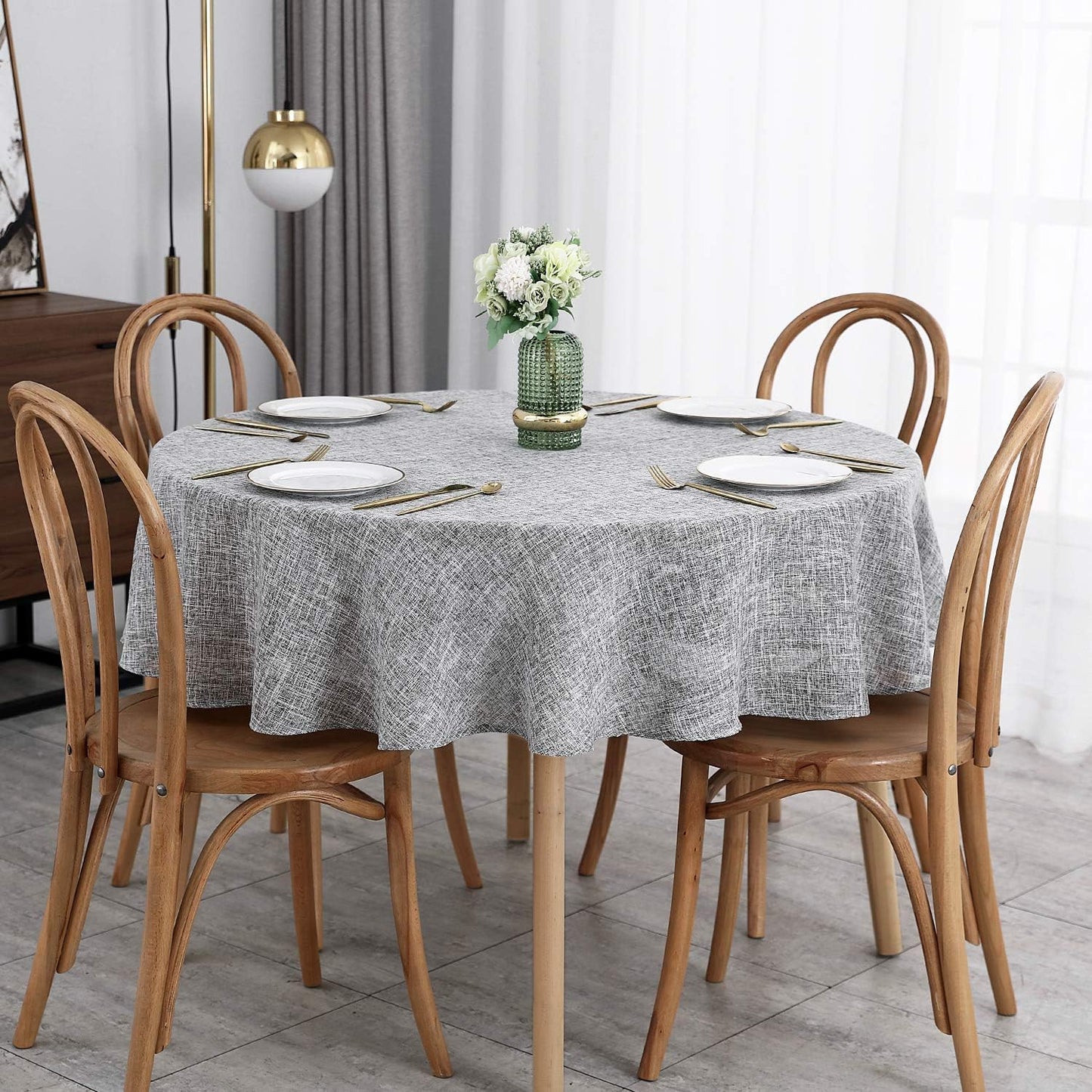 maxmill Flaxy Faux Linen Tablecloth with 2-Tone Slubby Texture Wrinkle Resistant Anti-Shrink Soft Table Cloth for Kitchen Dining Restaurant Tabletop for Event Dinner Round 70 Inch Light Gray