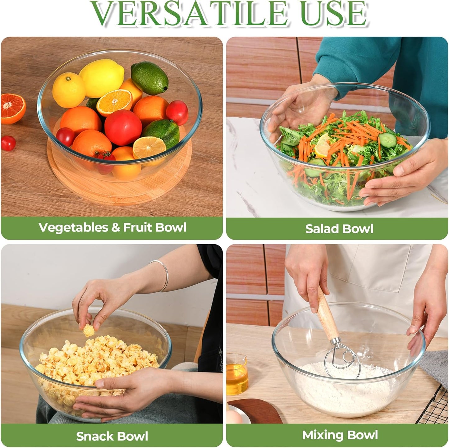 GEHE Glass Salad Bowl with Sealing Lid, 10.6Inch Large Trifle Bowl Glass Fruit Bowl, 4.7 Quart Large Capacity Serving Bowls for Salad, Pasta, Fruit, Dessert Display Cake, Microwave Safe