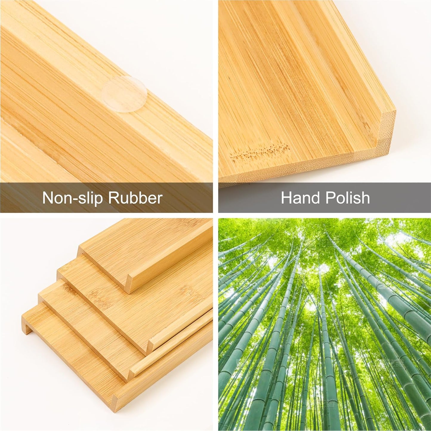 Spice Drawer Organizer with 20 Bamboo-lidded Spice Jars,216 Labels,25 Non-slip Rubber, Bamboo 4 Tier Seasoning Rack Tray Insert for Kitchen Drawers,Cabinets,Countertop,11" Wide x 15.8" Deep