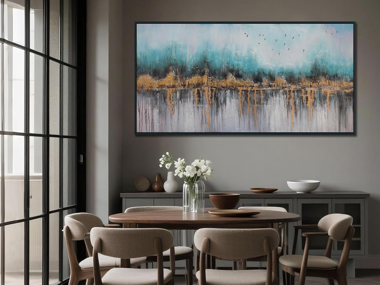 Ardemy Abstract Wall Art for Living Room Large Framed Teal Pictures Wall Decor Canvas Art Landscape Paintings Textured Artwork Wall Art for Men Bedroom Home Office, 40"x20"