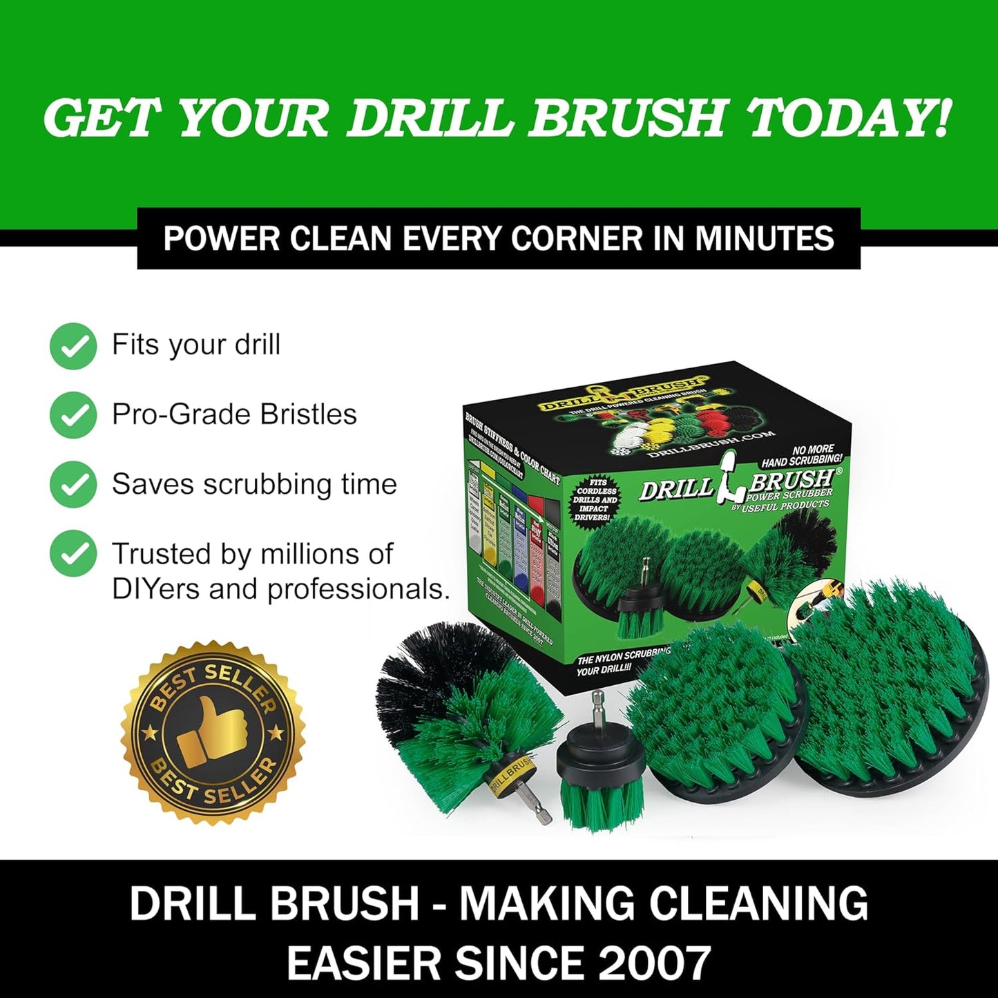 Kitchen Drill Brush Set - Drill Powered Cleaning Tools for Stainless Steel Sink, Copper Sink, Stove Top, Oven, Pots, Pans, & Cabinets - Pot Scrubber - Air Fryer Cleaning Brush Set- Stove Cleaner Kit