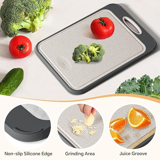 Stainless Steel Cutting Board, Double-Sided Chopping Boards Scratch Resistant Mesh Design, Stainless Steel & Wheat Straw PP Non Toxic Cutting board for Kitchen Meat Vegetables (Large, 16”x11”）