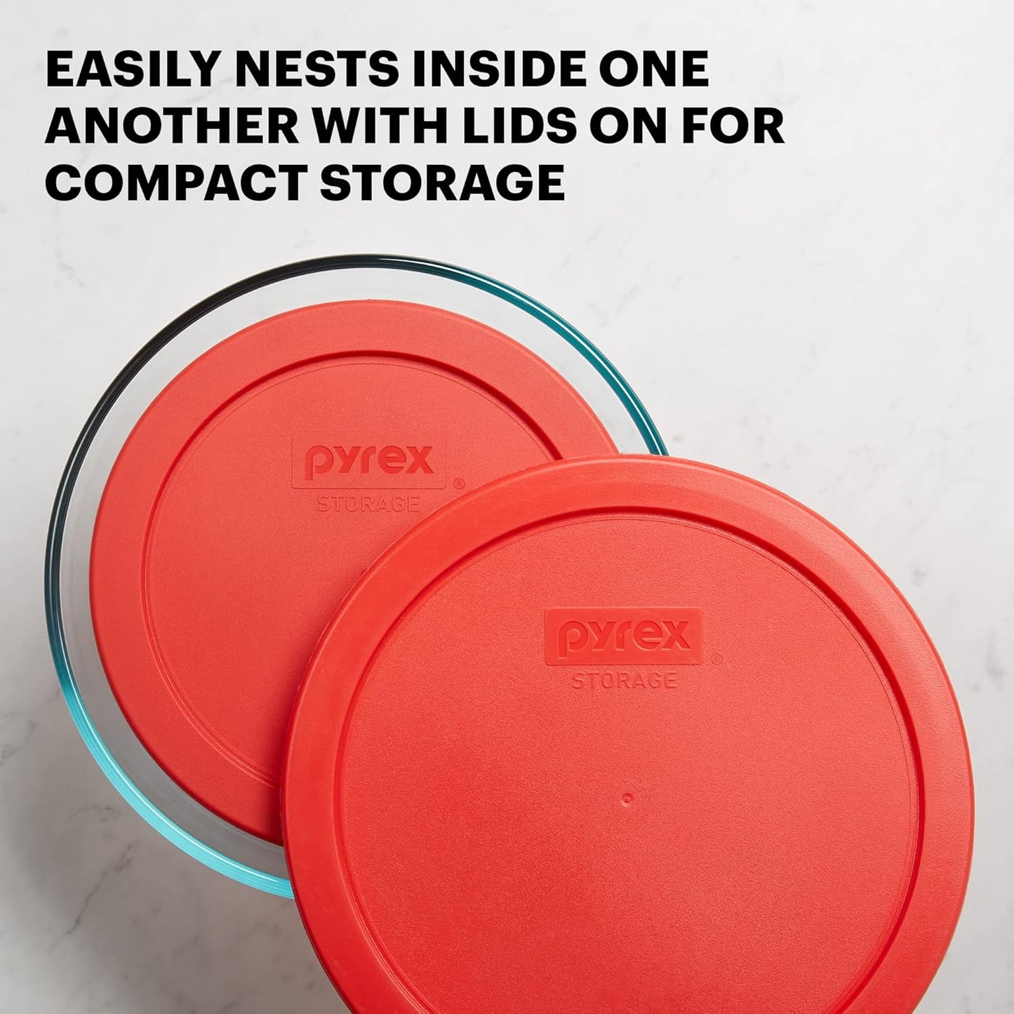 Pyrex Simply Store 3-Pack (1, 2 & 4 Cup) Small Round Glass Food Storage Containers Set, Snug Fit Non-Toxic Plastic BPA-Free Lids, Freezer Dishwasher Microwave Safe