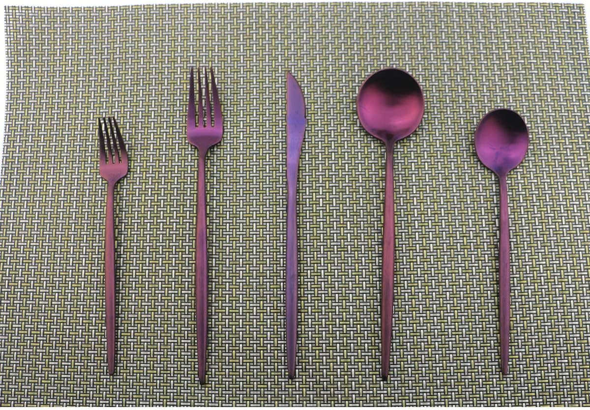 Flatware Set for 2, Luxury 10 Pieces Purple Plated Copper Color 18/10 Stainless Steel Silverware Flatware Sets Spoons Knives and Forks Set, Service for 2