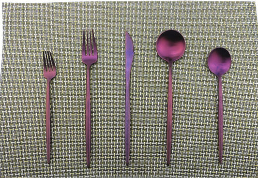 Flatware Set for 2, Luxury 10 Pieces Purple Plated Copper Color 18/10 Stainless Steel Silverware Flatware Sets Spoons Knives and Forks Set, Service for 2