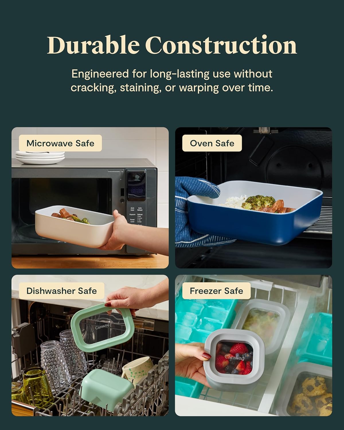 Caraway 13pc Glass Food Storage Container Set - Easy to Store, Non Toxic Lunch Box - with Glass Lids - Includes Storage Organizer - Cream