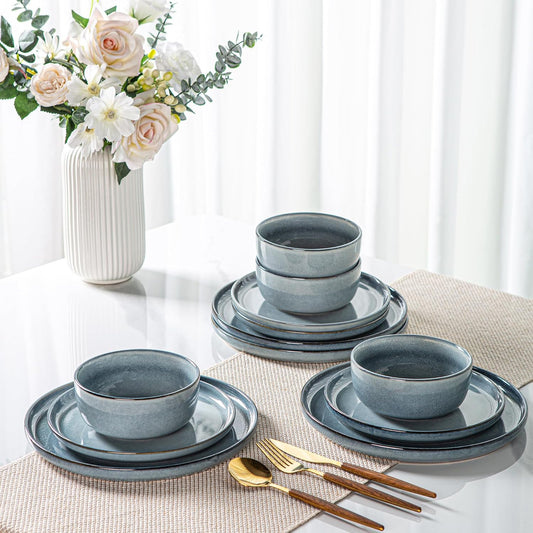 AmorArc Stoneware Dinnerware Sets for 6,Round Reactive Glaze Ceramic Plates and Bowls Set,Highly Scratch Resistant | Dishwasher & Microwave Safe Dishes Set,Service for 6 (18pc)