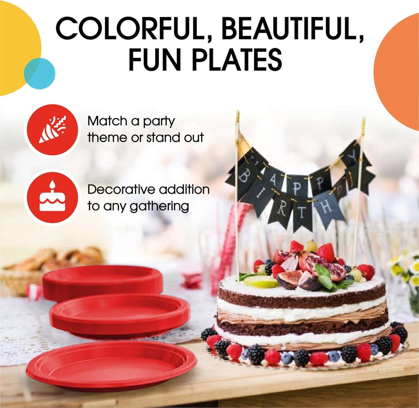 Exquisite Party Solids Red Plastic Plates For Party Supplies 7" Red Disposable Plates Heavy Duty 50 Pcs Plastic Dinnerware Sets Heavy Duty 350 GSM Disposable Dinnerware Set