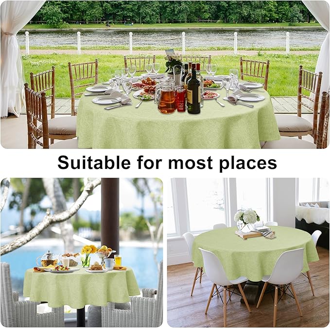 JIUZHEN Round Table Cloth Faux Linen Farmhouse Tablecloth Wrinkle and Stain Resistant Decorative Fabric Table Cover for Kitchen, Dining Room, Parties and Camping, Sage Green, 108 Inch Round