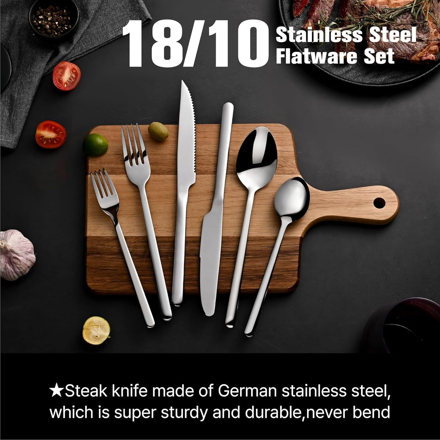 KINGSTONE 36-Piece Silverware Set with Steak Knives, Flatware Set for 6, Stainless Steel Tableware Cutlery Set for Home Restaurant, Mirror Finish,Modern Design
