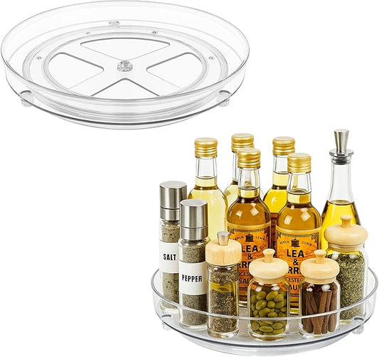 Maximize Space with 2 Pack 9 Inch Clear Acrylic Lazy Susan - Non-Skid Turntable Organizer for Kitchen, Cabinet, Pantry, Fridge & Makeup Storage