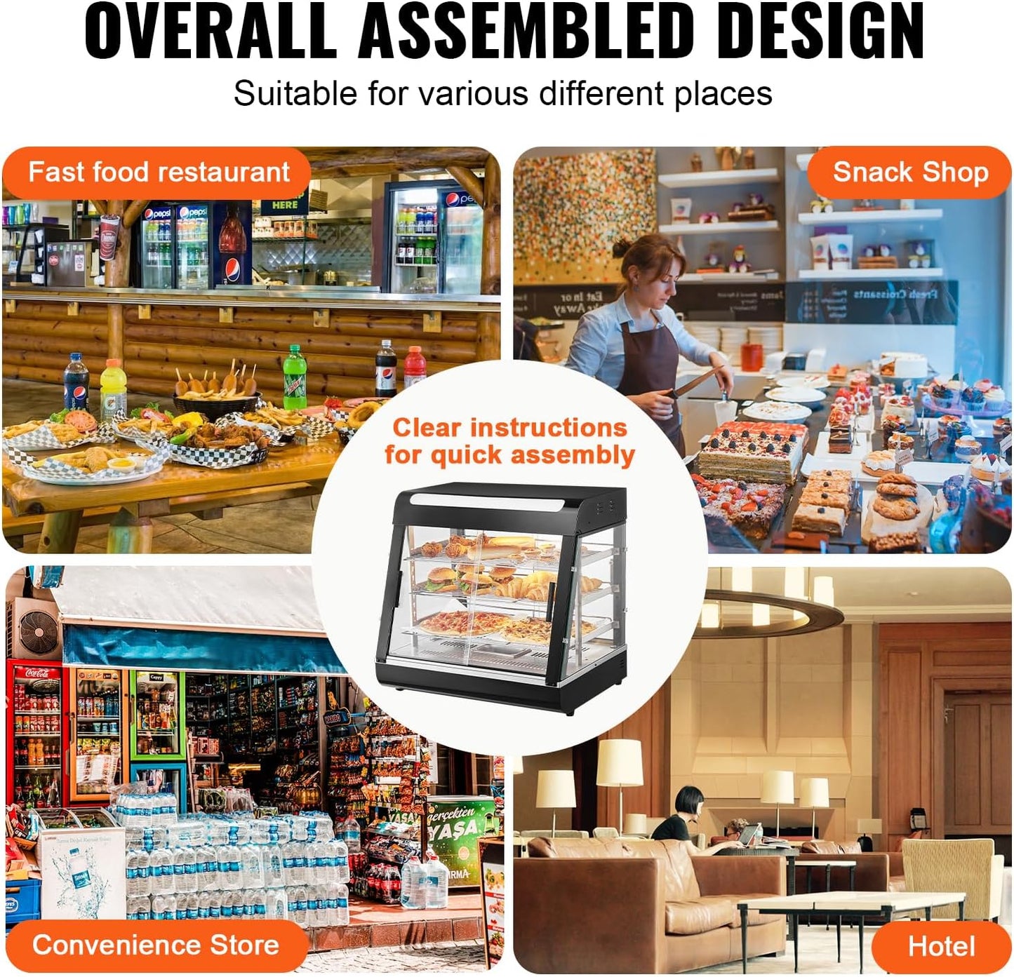 VEVOR 3-Tier Commercial Food Warmer Display, 1200W Food Display Warmer with Light, Adjustable Shelf and Temperature Display, 86℉~185℉ Steam Heating, 111L for Hamburger, Pizza, Bread, Fried Chicken