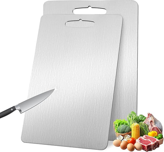 2 Pack Titanium Cutting Boards 100% Pure Titanium for Kitchen .Cutting Edge Hygiene & Durability.Double sided food-grade Cutting Board For Meats Fruits And Vegetables. Easy to Clean (18 * 12)