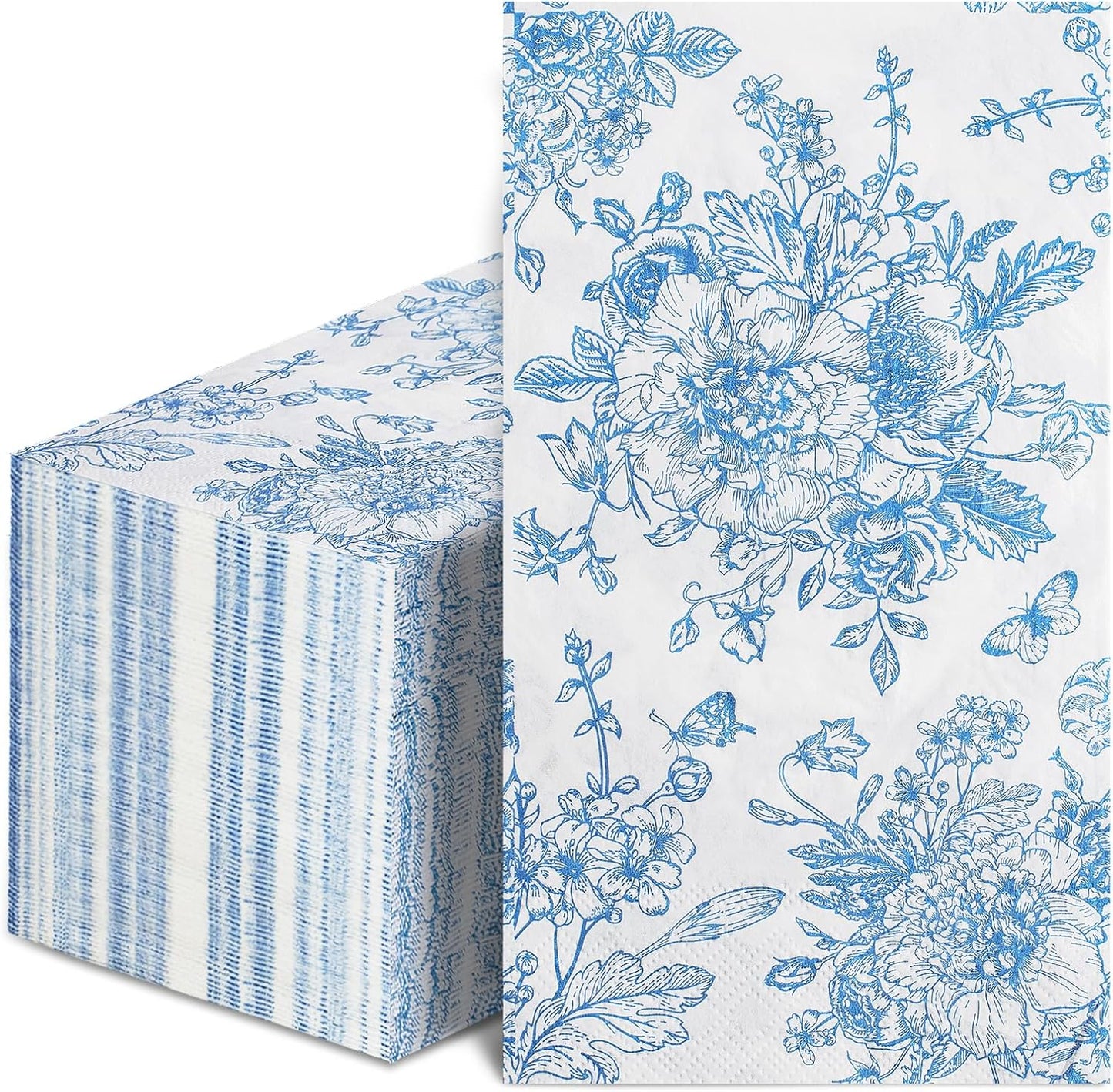 100 Pcs Blue Floral Guest Napkins Disposable Hand Towels for Bathroom Blue and White Paper Napkins Decorative Toile Napkin Chinoiserie Napkin for Wedding, Bridal & Baby Shower, Tea Party