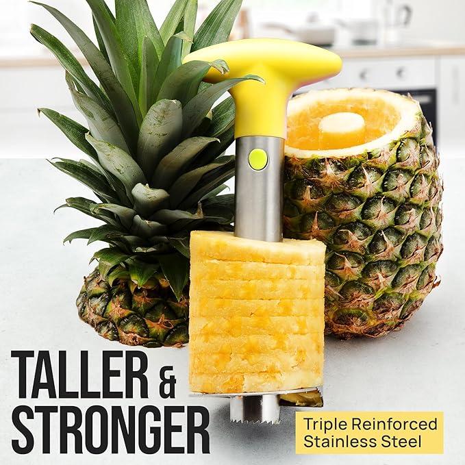 Zulay Kitchen Stainless Steel Pineapple Corer & Slicer + Eye Removal Tool – Heavy Duty Pineapple Cutter with Reinforced Blade – Effortless Pineapple Core Remover & Slicer - Yellow