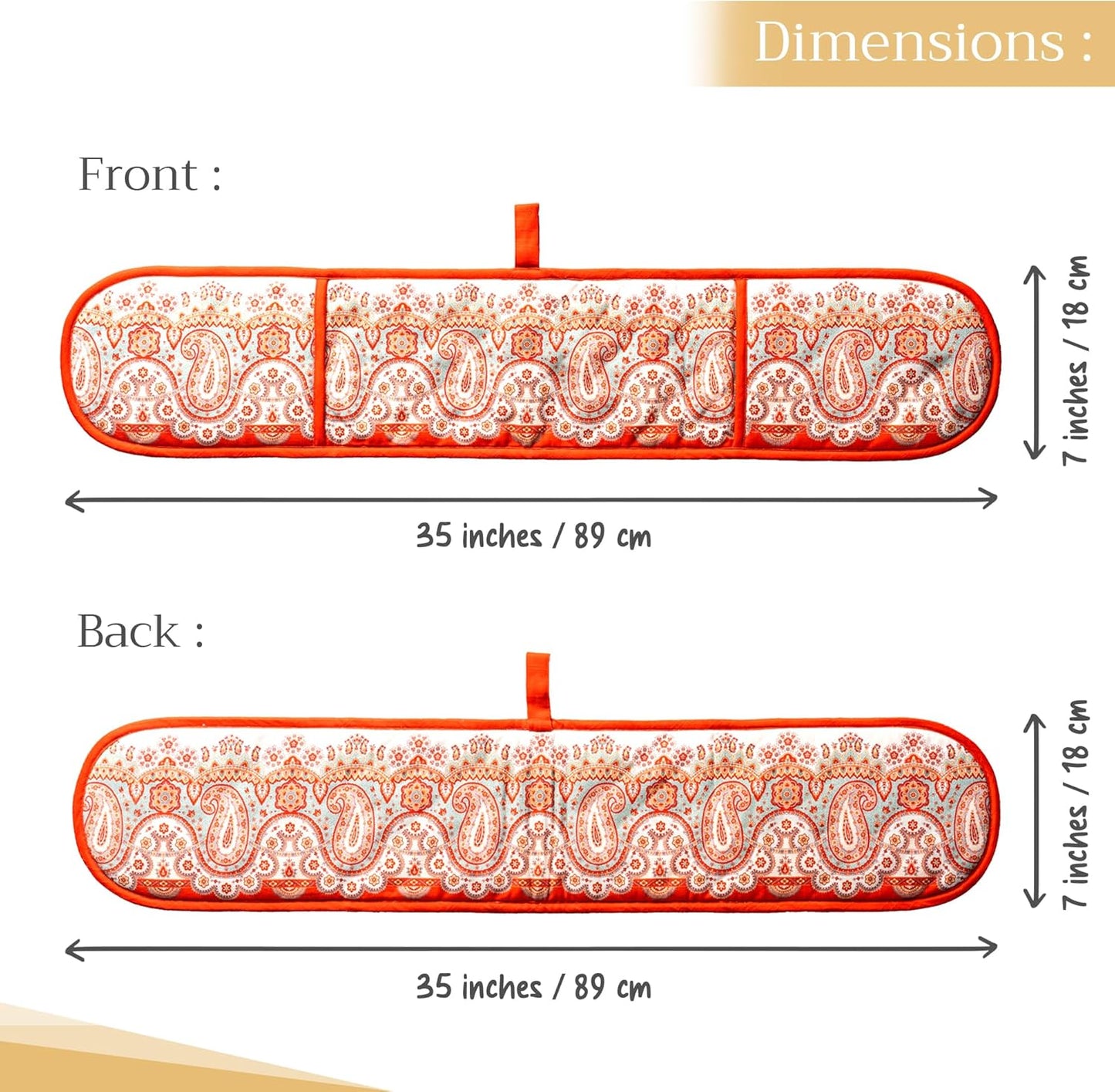 Maison d' Hermine Double Oven Mitt (7" x 35") 100% Cotton Heat Resistant BBQ Cooking Gloves with Loop for Thanksgiving Christmas Decorations Baking Cooking Barbeque Handling Hot Pan (Cachemire)