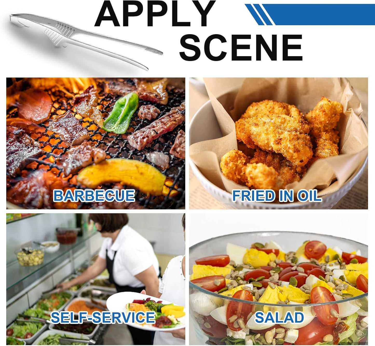 3PCS Kitchen Tongs 9.4 In Stainless Steel Grill Tongs Korean and Japanese Tongs Non-Slip Serrated Tips for Outdoor BBQ Camping Cooking Salad Serving