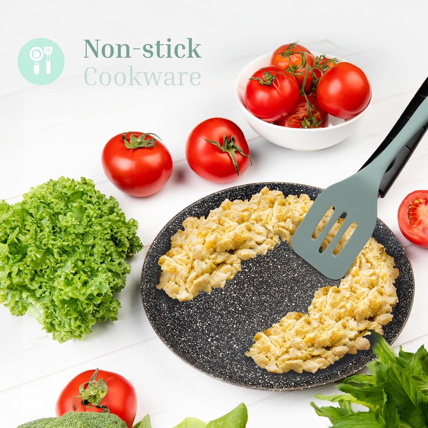 Silicone Slotted Turner Set – 2-Piece Set of Turner Spatulas for Eggs and Pancakes – Kitchen Tools & Accessories with Comfortable Handles, Heat-Resistant Utensils for Cooking and Baking – Pastel Green