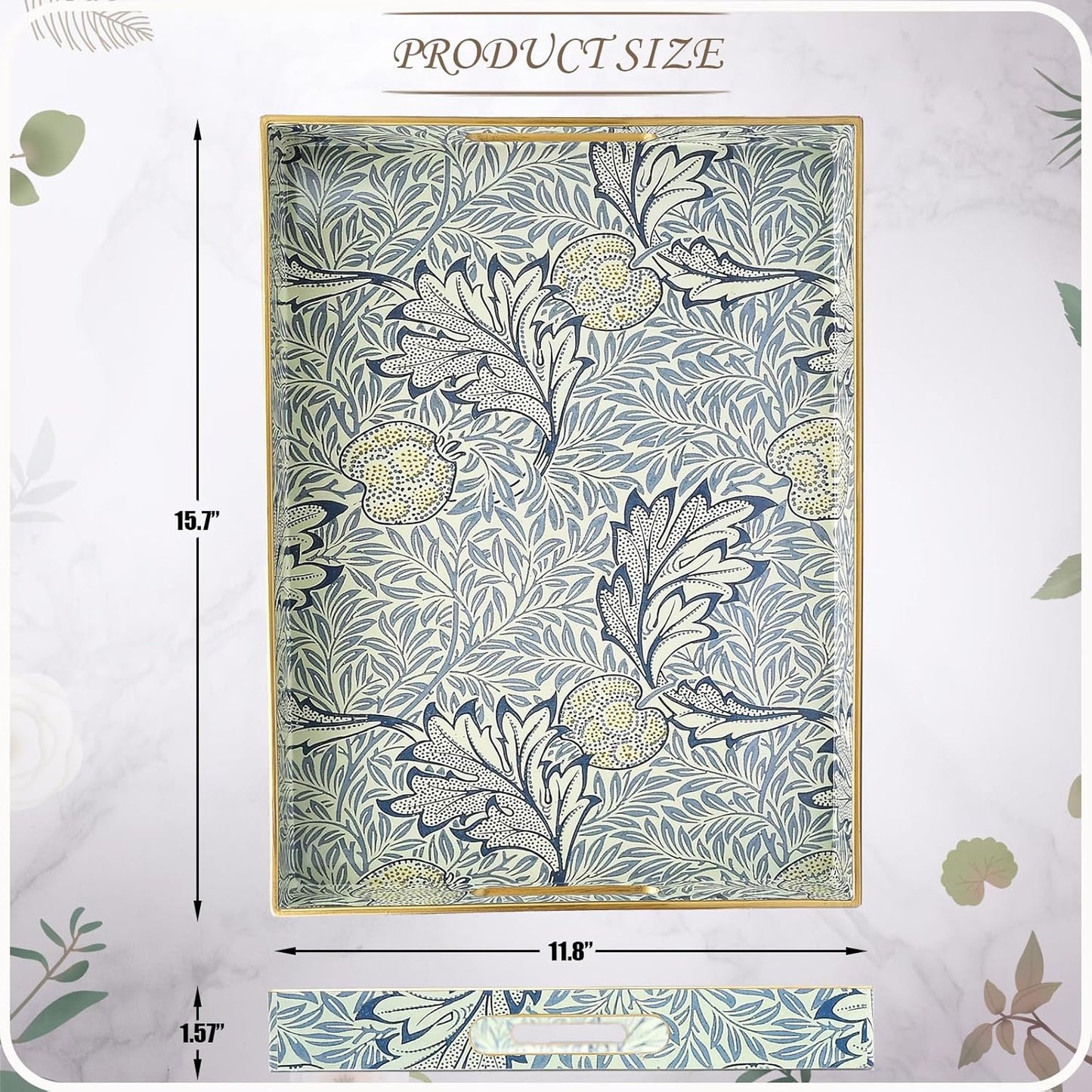 Rectangle Plastic Serving Tray with Handles, Elegant Decorative Tray for Coffee Table, Ottoman, Living Room, Kitchen, and Outdoor Use. 12"*16"*1.6" F