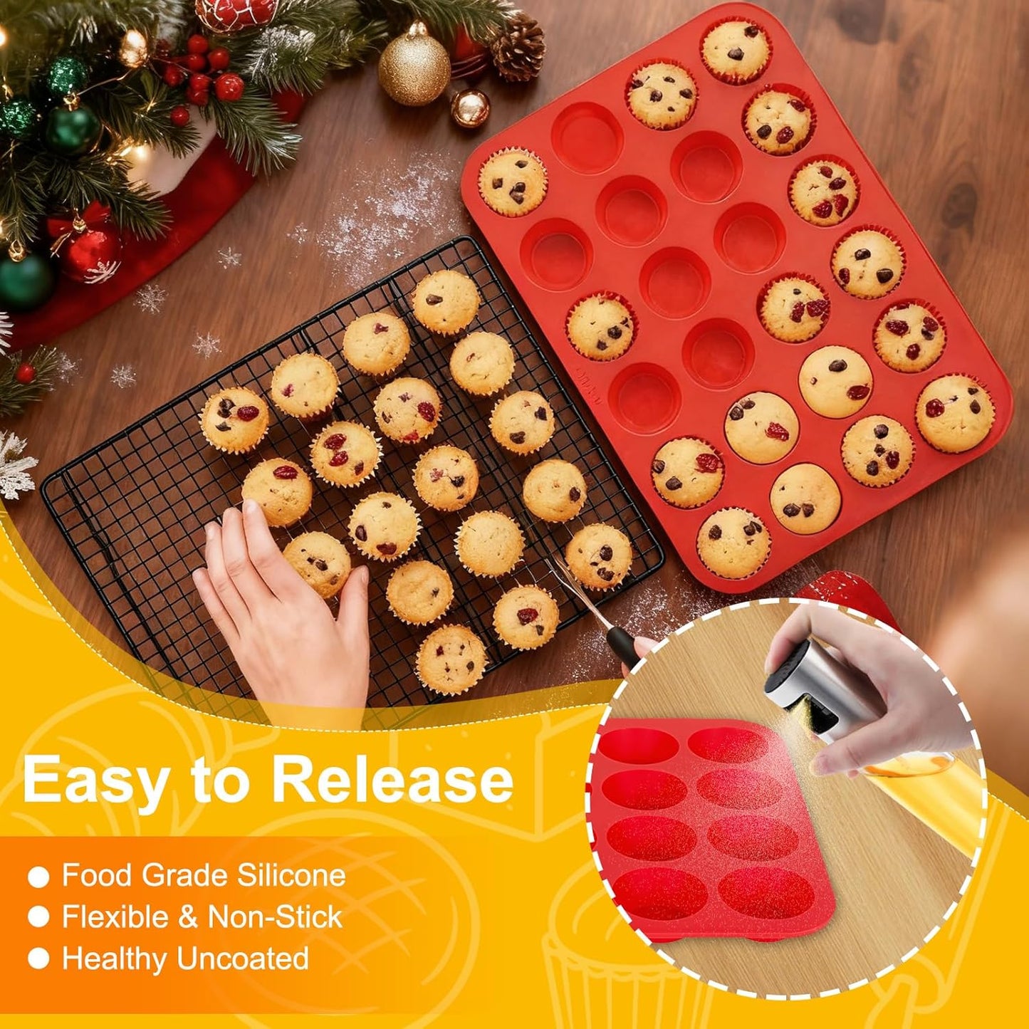 24 Cups Silicone Muffin Pan Mini Cupcake Pan Nonstick Silicone Molds Great for Making Muffin Cakes, Bread, Cookie, Tart - BPA Free Muffin Liners Baking Accessory