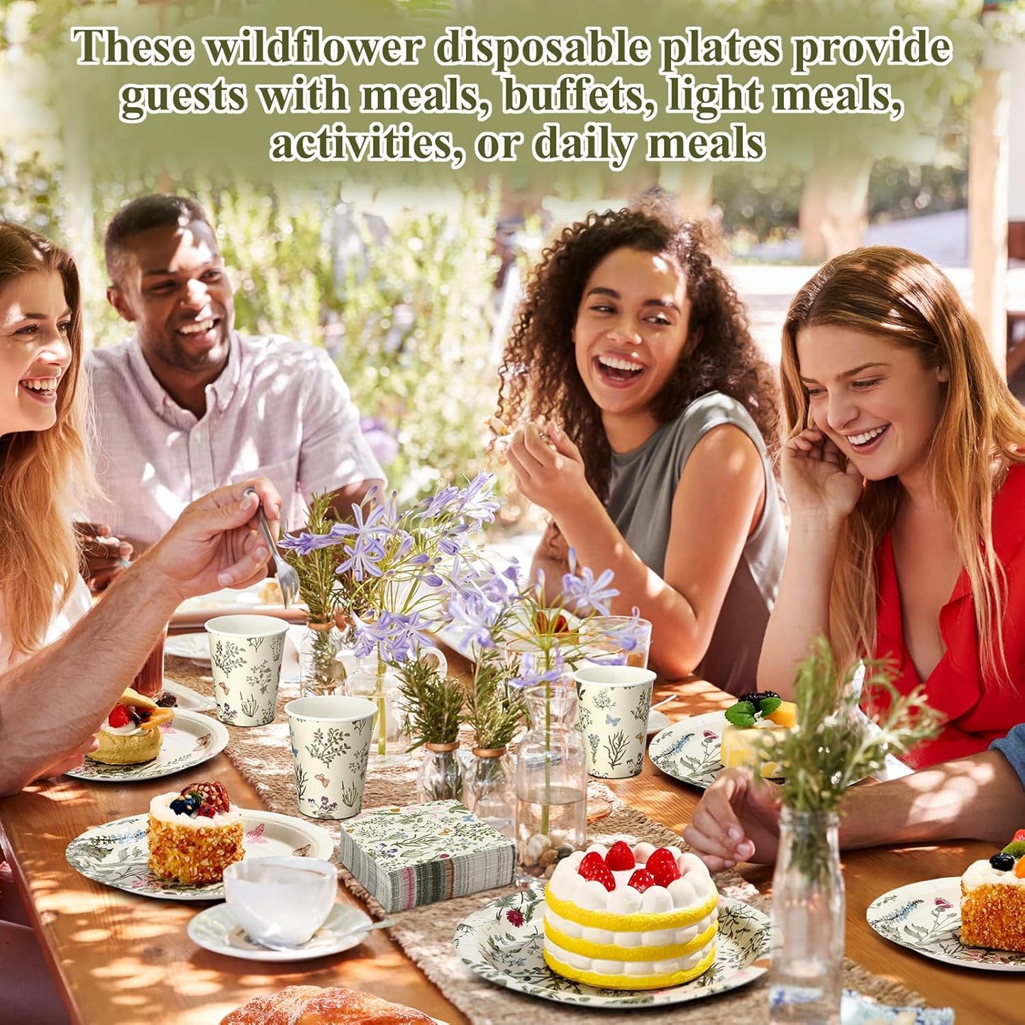 250 Pcs Wildflower Party Decorations Include Spring Summer Floral Paper Plates Napkins and Cups for Wildflower Baby Shower Tea Decorations, Serve 50 Guest(Light Green,Vintage Style)