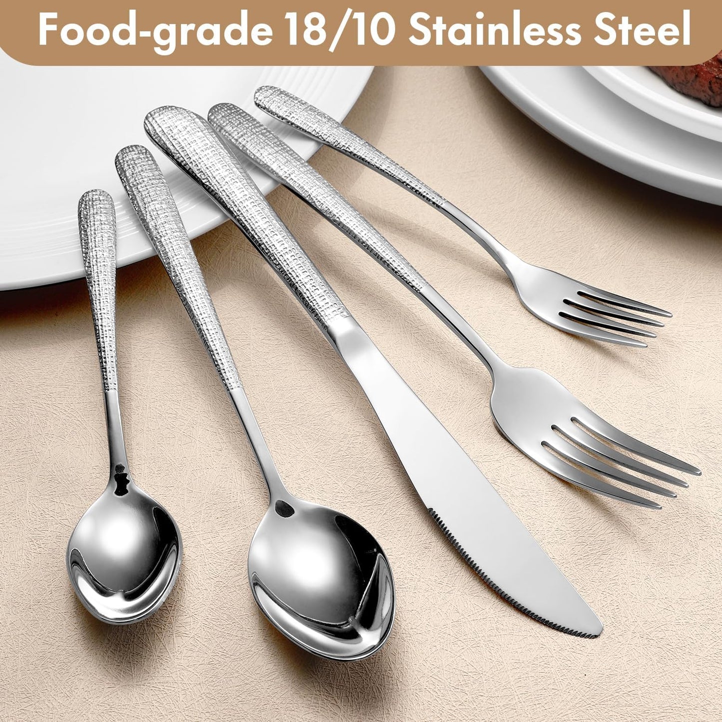 20pcs Silverware Set for 4, 18/10 Stainless Steel Material Flatware Set, High-grade Luxury Unique Texture Cutlery Set, Mirror Polished Utensil Set, Sturdy Durable Spoons and Forks Set, Dishwasher Safe