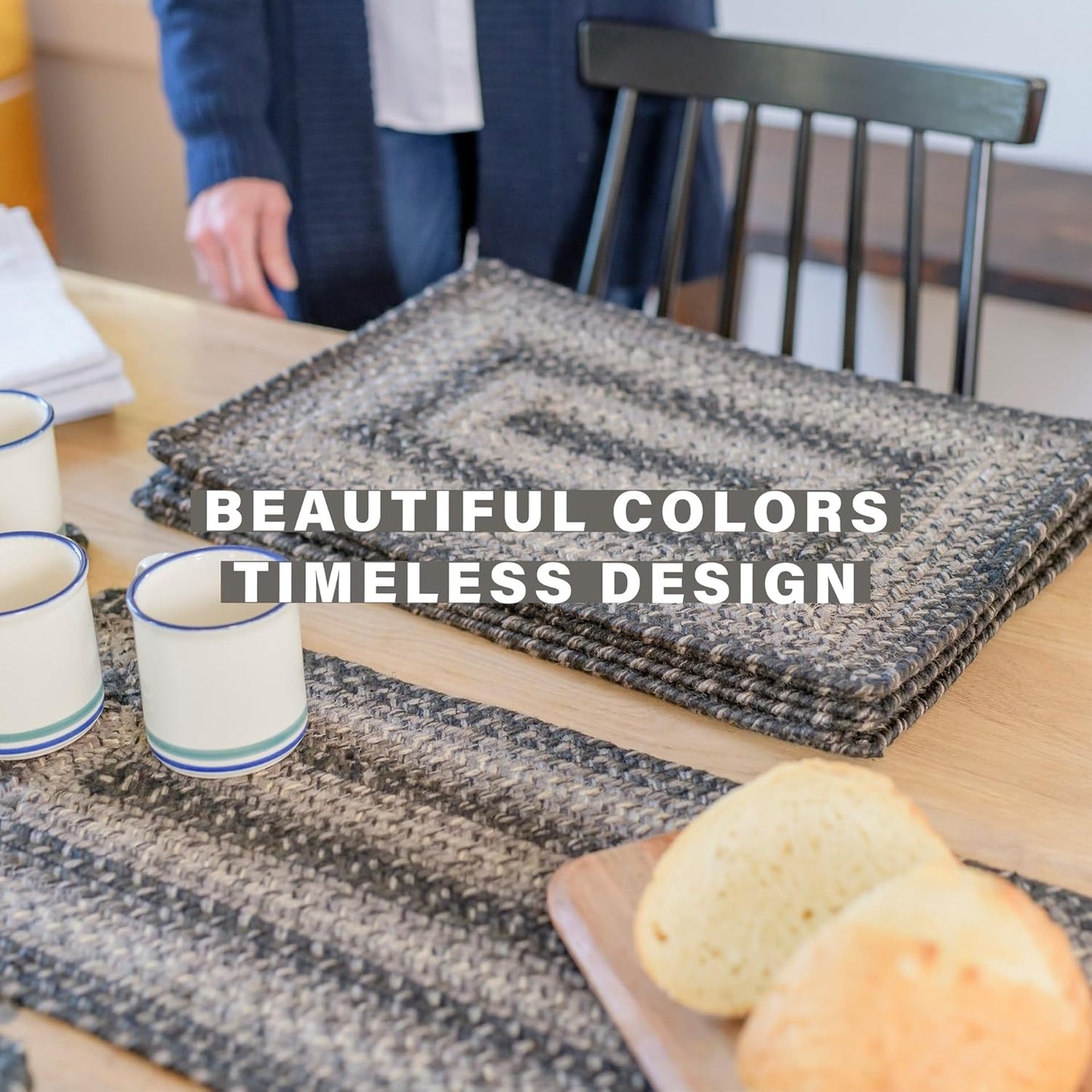 Homespice Flint Hill Braided Oval Table Runner, Warm Primitive Decor, Grey 11x36 - Jute Dining Table Accessories - Rich Colors, Easy to Clean, Durable and Protects Furniture