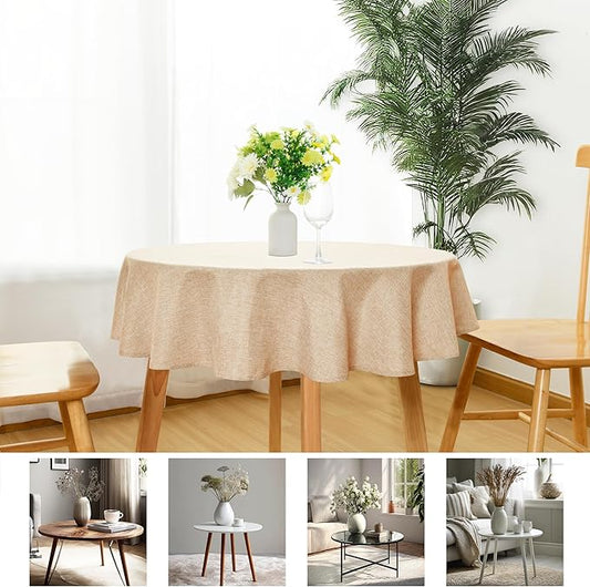 JIUZHEN Round Textured Table Cloth Linen Wrinkle Free Stain Resistant Farmhouse Decorative Circular Tablecloth for Kitchen, Dining, Party, Wedding, Outdoor Use (30 Inch Round,Beige)