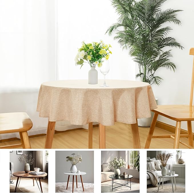 JIUZHEN Round Textured Table Cloth Linen Wrinkle Free Stain Resistant Farmhouse Decorative Circular Tablecloth for Kitchen, Dining, Party, Wedding, Outdoor Use (40 Inch Round,Beige)
