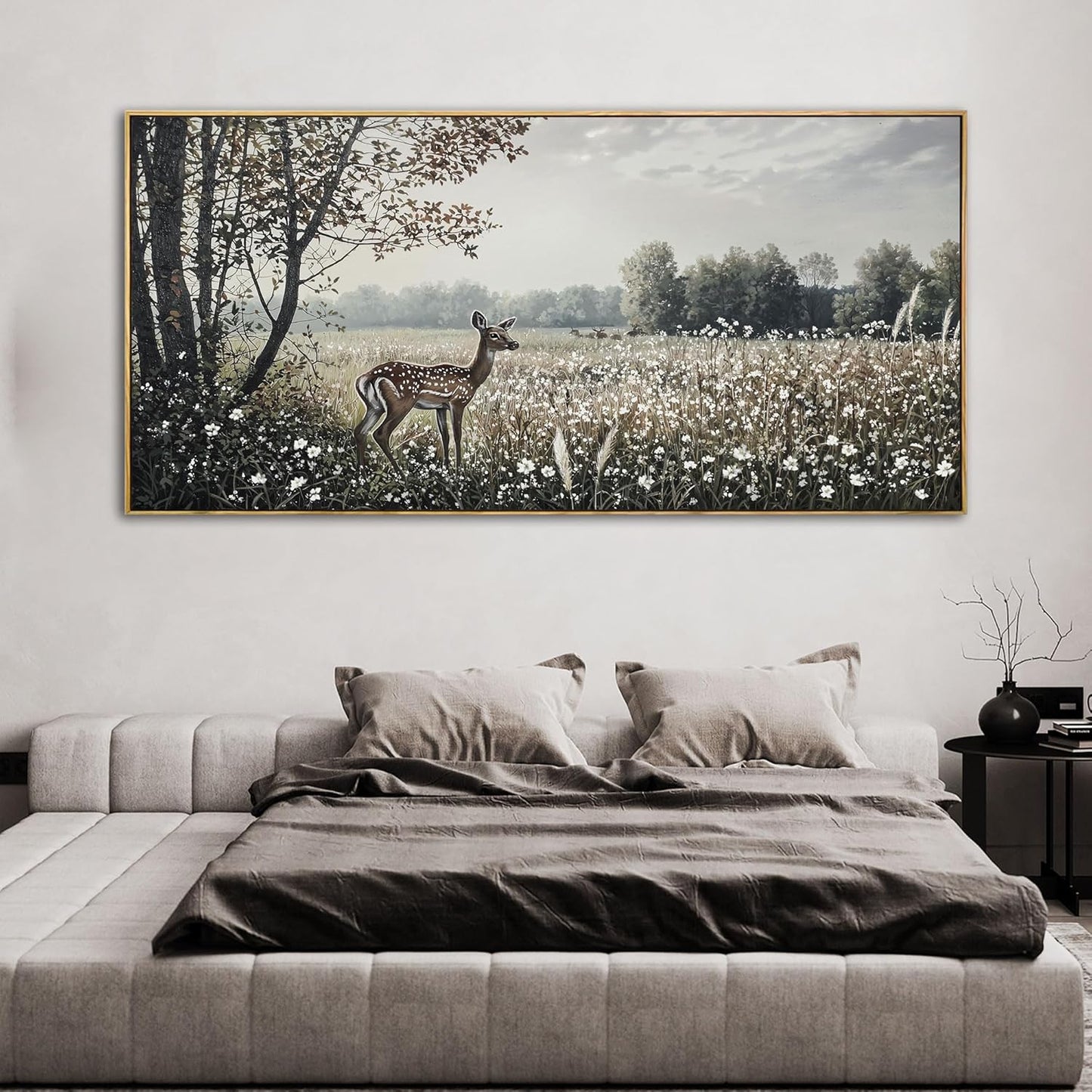 yiijeah Farmhouse Wall Decor - Large Canvas Wall Art Artwork Deer Landscape Vintage Floral Rustic Print Neutral Picture Artwork for Home Living Room Bedroom Office Decoration