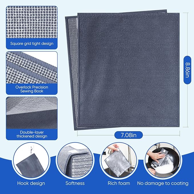 10Pcs New Upgrade 2-Layer Non Scratch Wire Dishcloth,Wire Dishwashing Rag, Non-Scratch Wire Dishwashing Rags for Wet and Dry, Kitchen Cleaning Dish Rags for Cookware,Sinks, Dishes,Stove