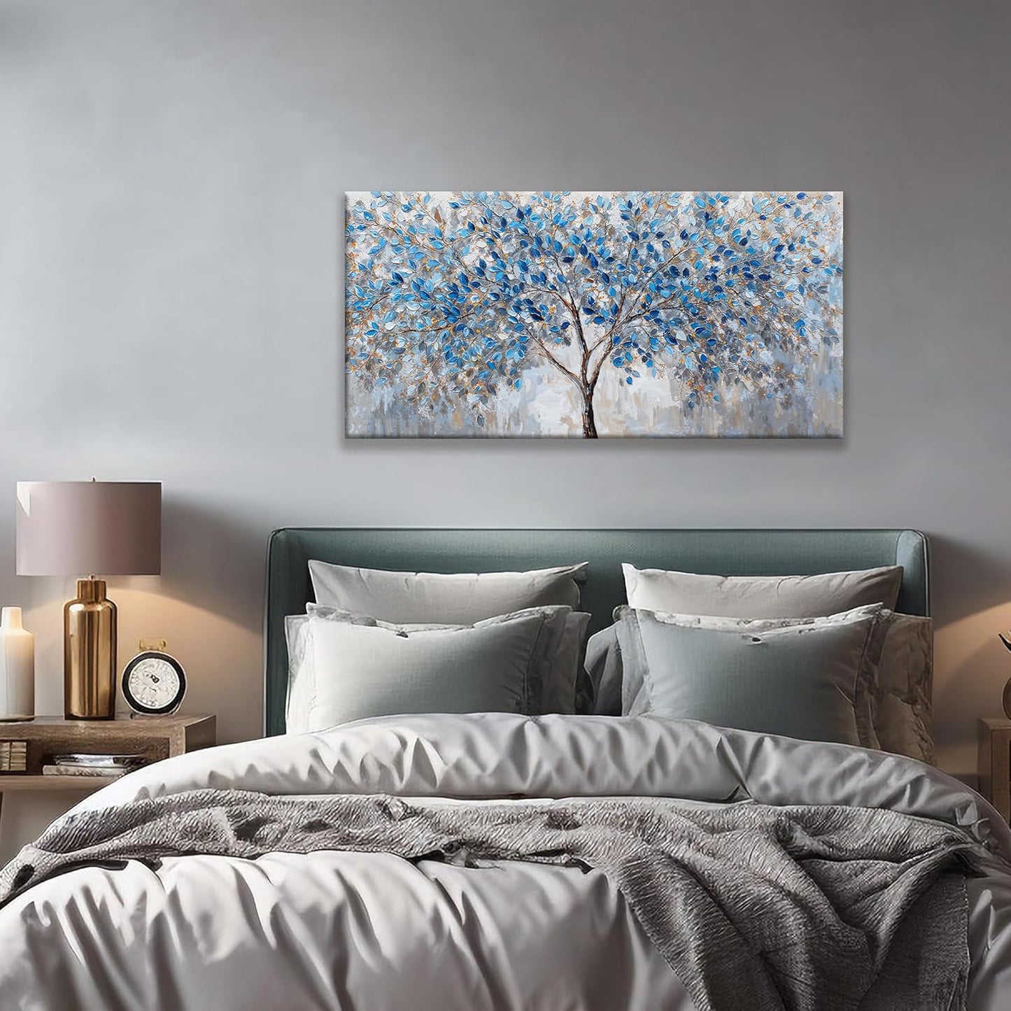 Blue White Tree Leaves Wall Art Decor Canvas Prints Ready To Hang Room Wall Decor Wall Pictures For Living Room Office Kitchen Bathroom Bedroom 20x40 Inch