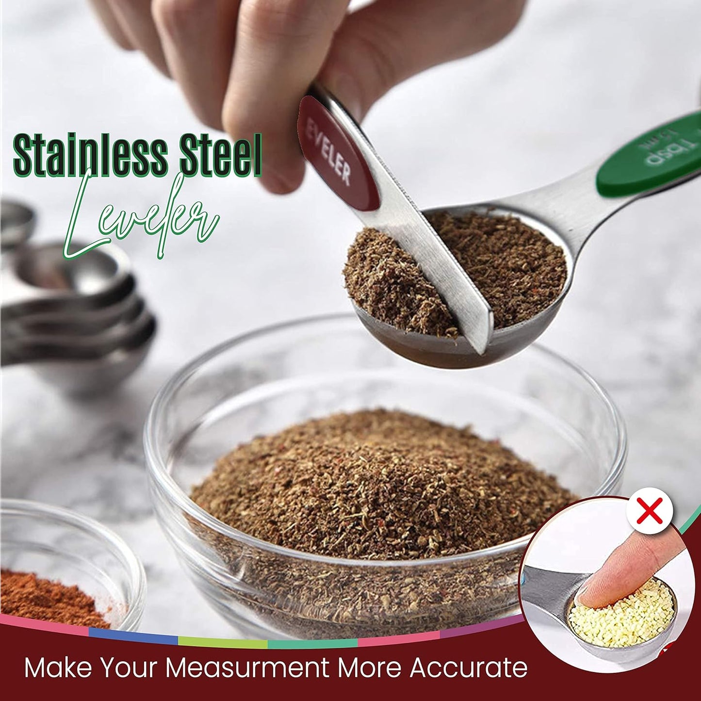 Magnetic Measuring Spoons Set of 9 Stainless Steel Dual-Sided Stackable Measuring Spoon Nesting Teaspoons Measuring Dry and Liquid Ingredients, Fits in Spice Jars Set of 9 (Multicolor)