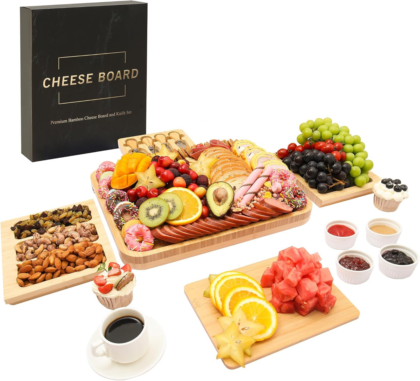 Charcuterie Board Cheese Tray Set with Stainless Steel Knives, Slates and Bowls. Gift for Housewarming, Wedding Couple, Bridal Shower (CB002)