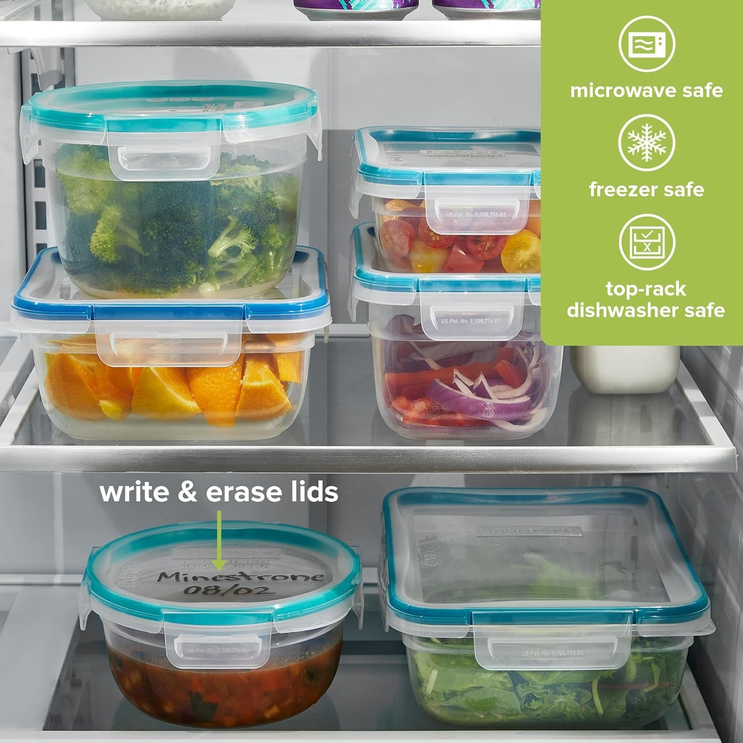 Snapware Total Solution 5-Pack (Mixed Sizes) Plastic Food Storage Containers Set, Leakproof & Airtight Locking Lids Rectangular Tupperware, Non-Toxic BPA-Free Lids, Microwave Dishwasher Freezer Safe