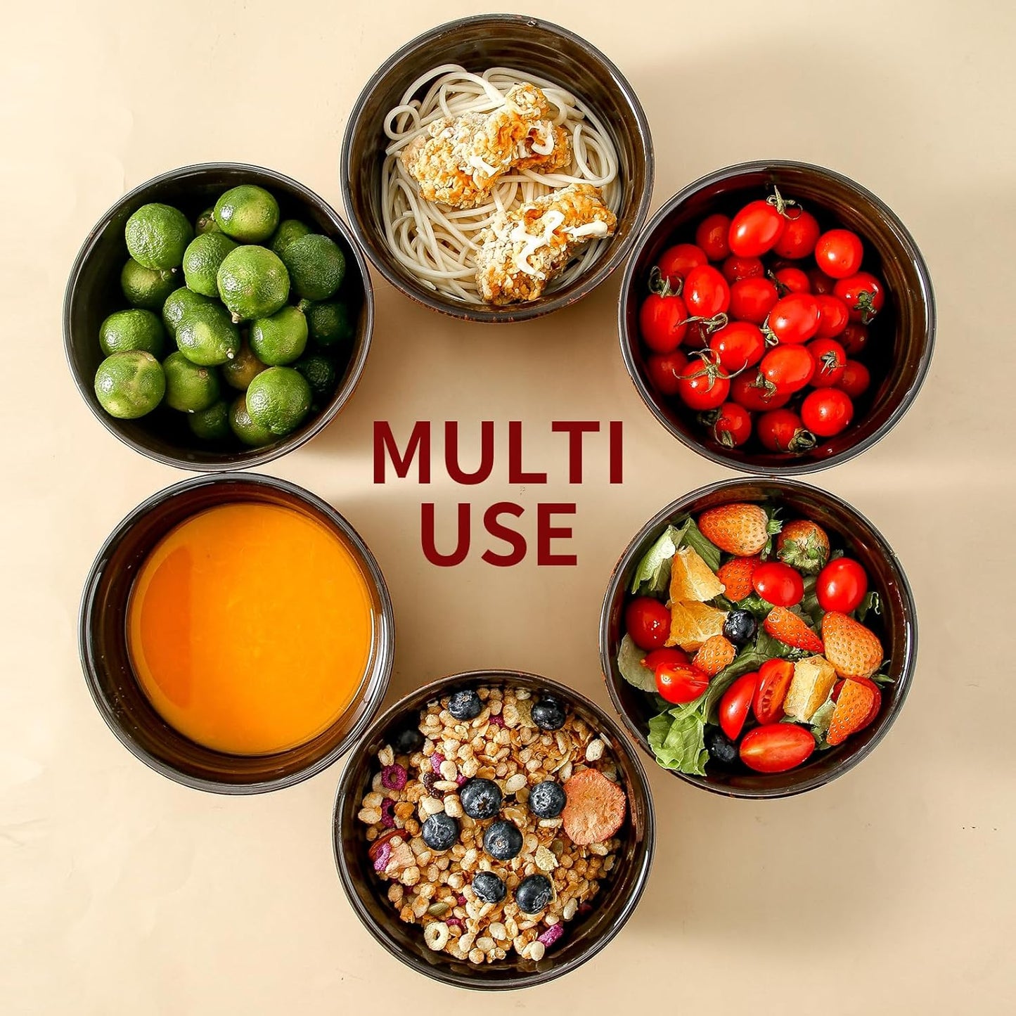 HASENSE 20 Ounces Cereal Bowls, Ceramic Soup Bowls Set of 6, Snack Bowls for Kitchen, Salad, Pasta, Rice, Oatmeal, Microwave & Dishwasher Safe, Red