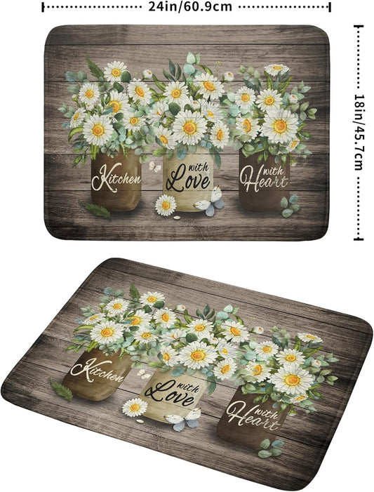 Flower Vase Dish Drying Mats 18×24 Inch Rustic Wood Reversible Microfiber Kitchen Countertop Protector Fast Dry Dish Drainer Rack Pad